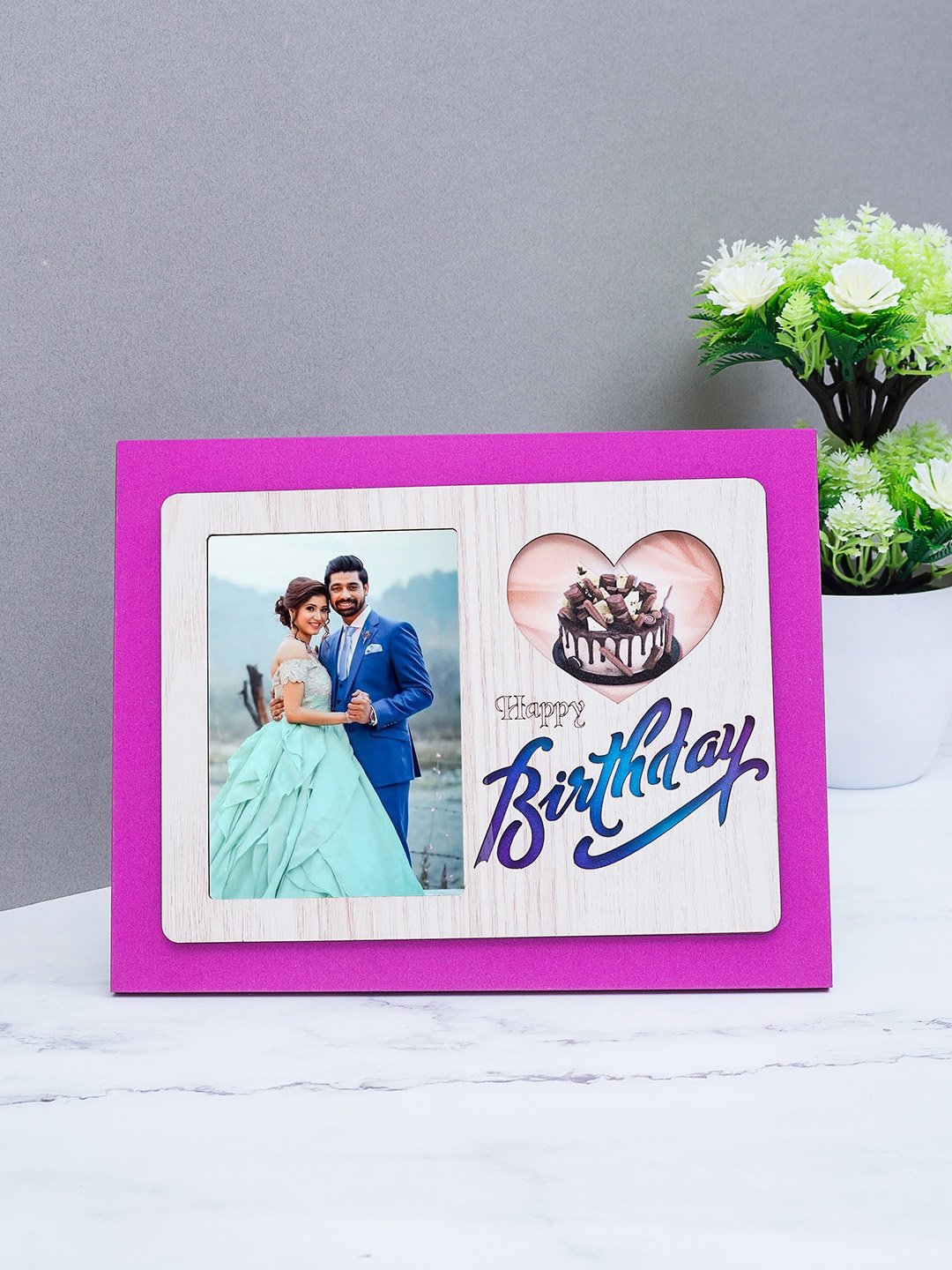 

Golden Peacock Purple Wooden Brithday Table-Top Photo Frame