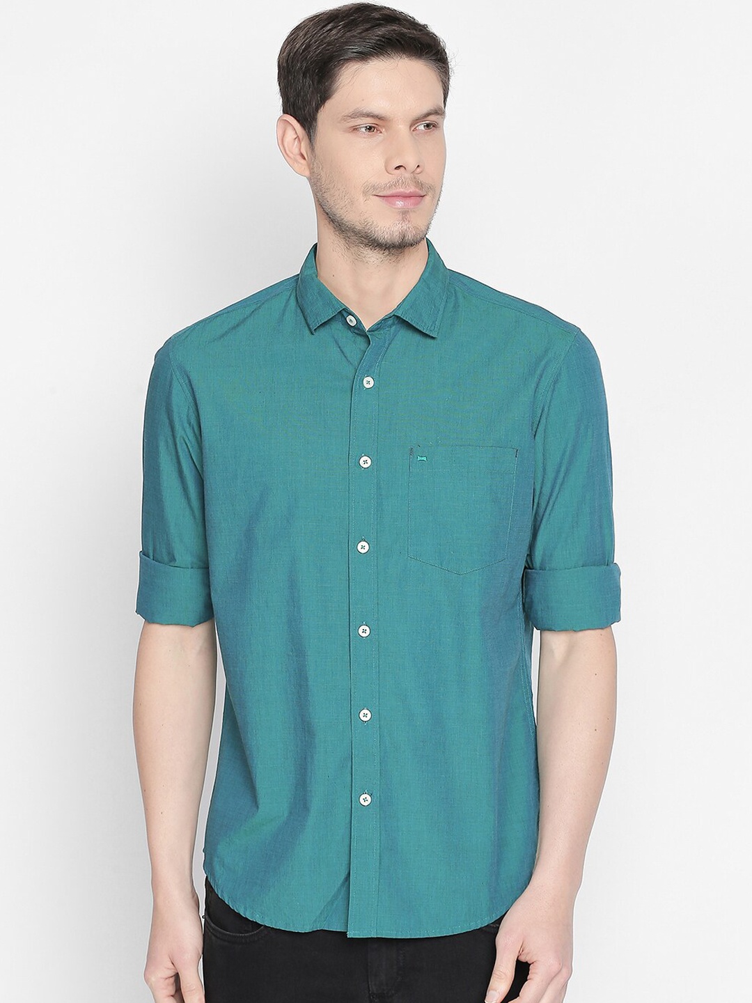 

Basics Men Teal Blue Slim Fit Solid Casual Shirt