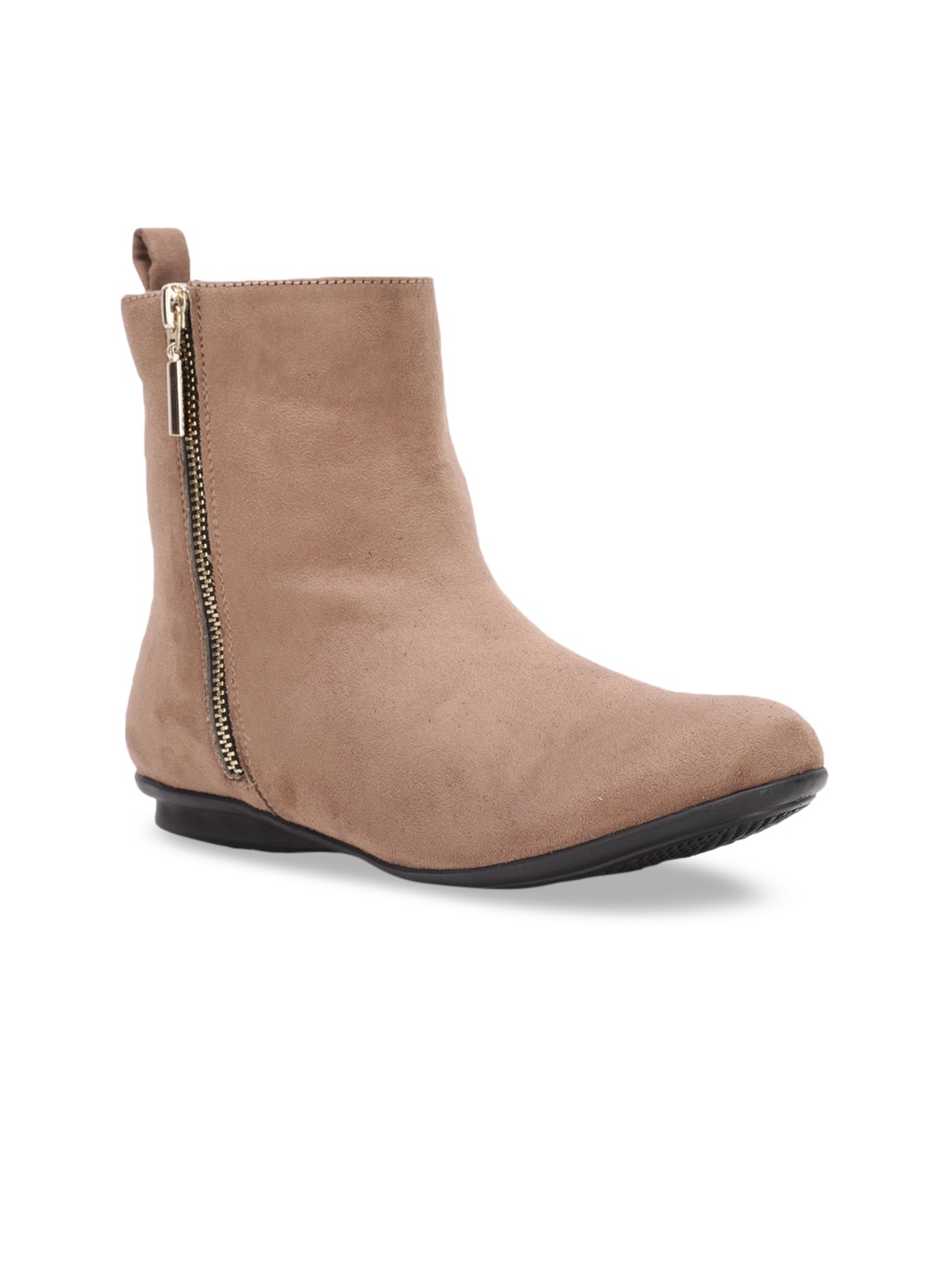 

Bruno Manetti Women Brown Solid Suede High-Top Suede Flat Boots
