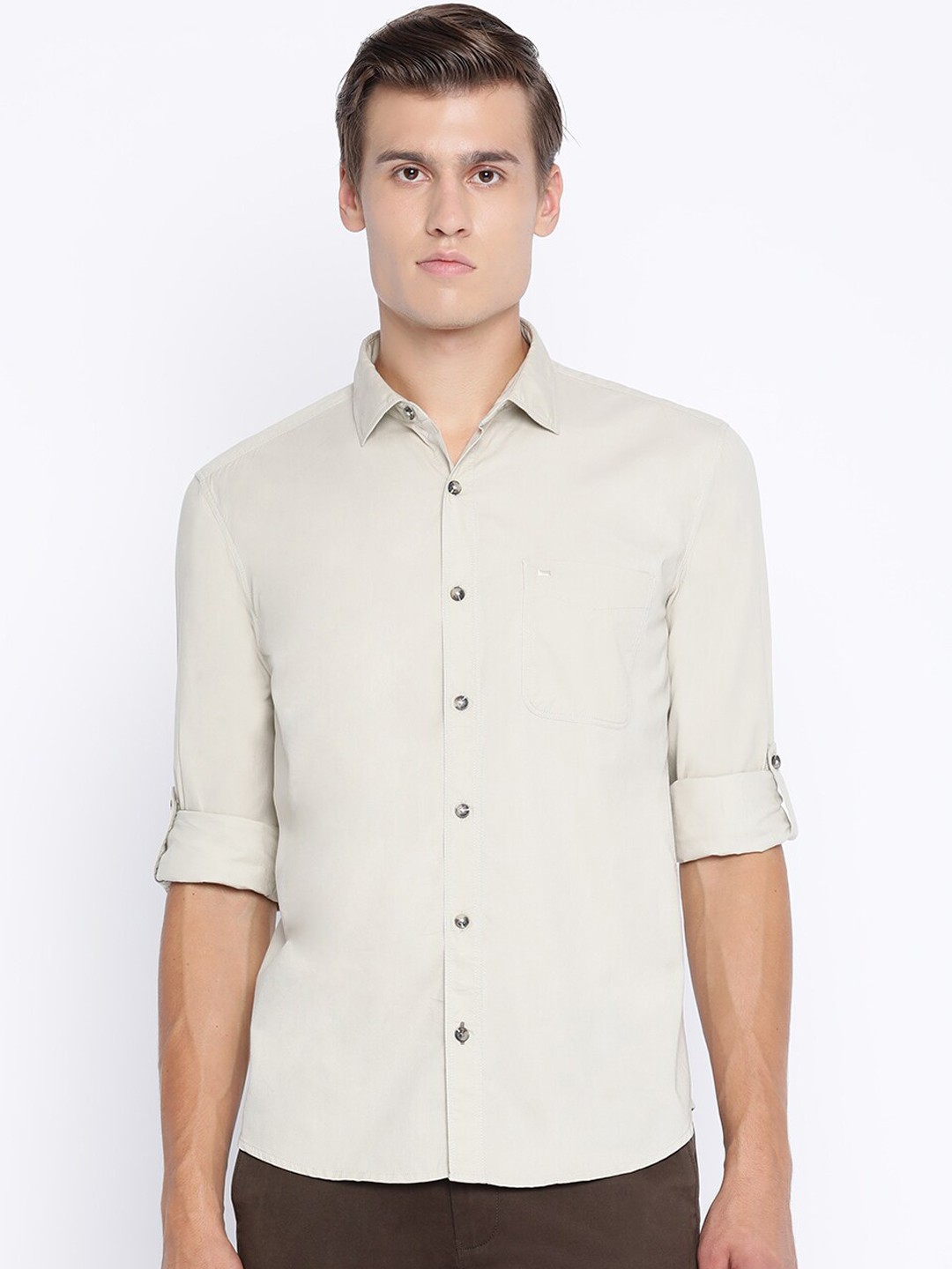 

Basics Men Beige Slim Fit Printed Casual Shirt