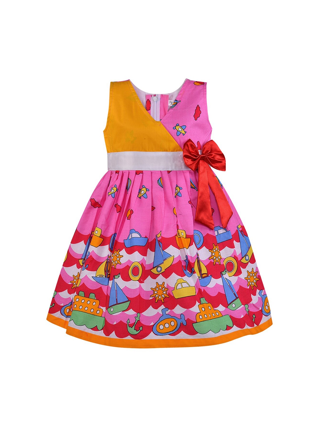 Wish Karo Girls Pink Printed Fit and Flare Dress