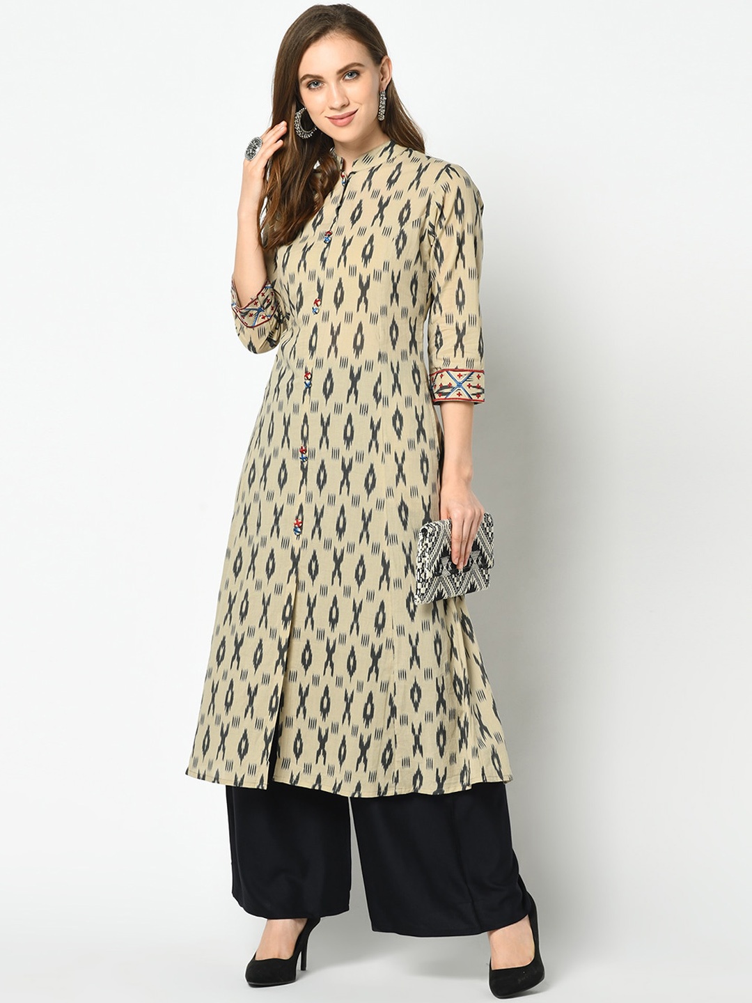 

Azira Women Beige & Black Printed A-Line Kurta