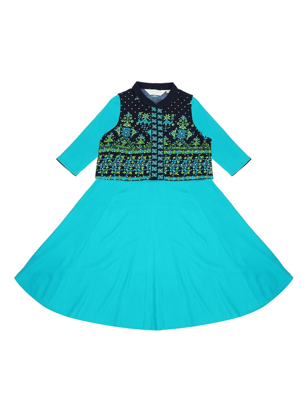 

AKKRITI BY PANTALOONS Girls Turquoise Blue Anarkali Kurta & Embroidered Ethnic Jacket