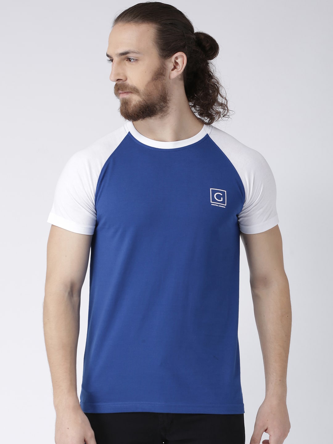 

GRIFFEL Men Blue & White Colourblocked Round Neck T-shirt
