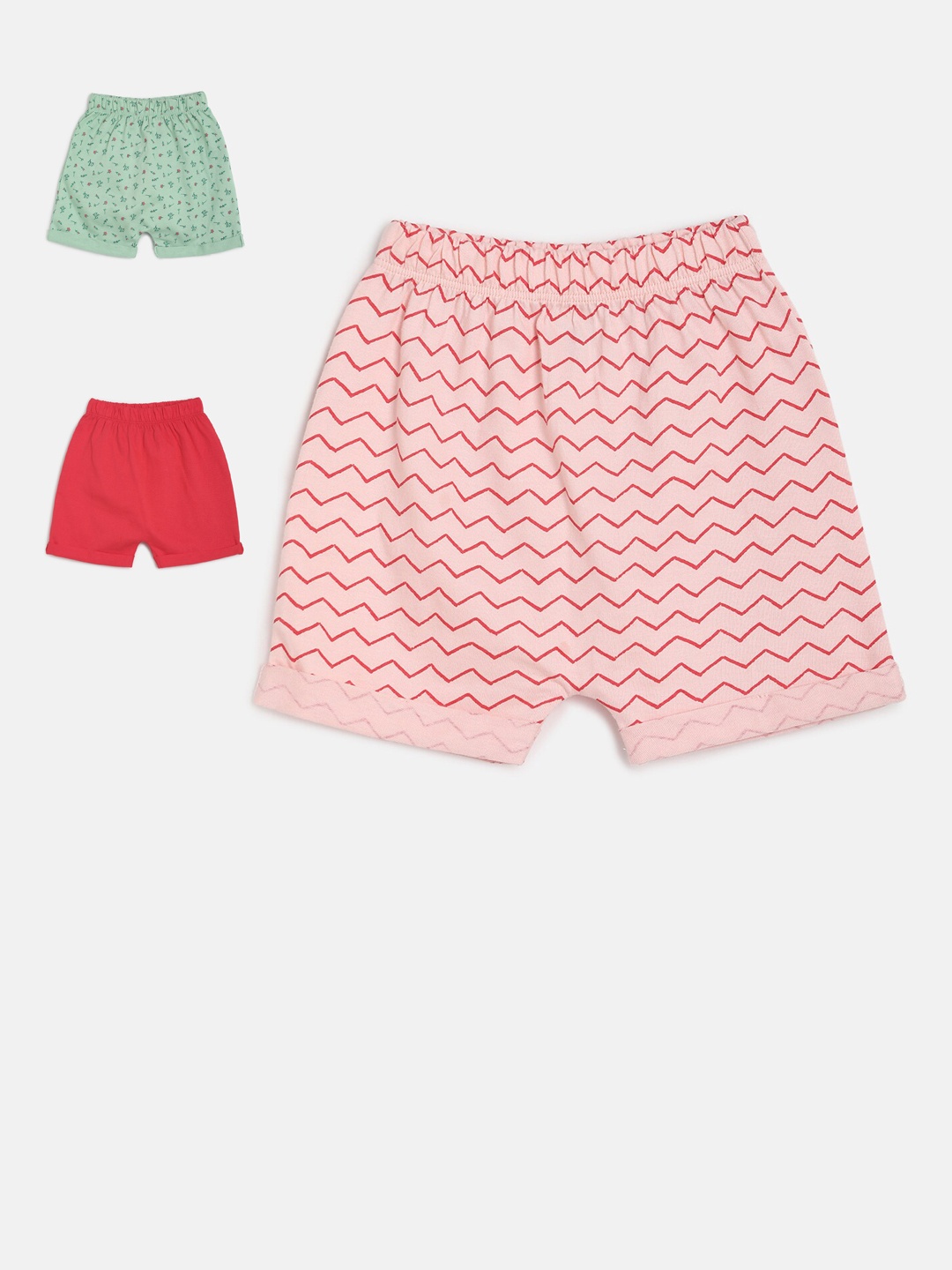 

MINI KLUB Girls Multicoloured Pack of 3 Printed Regular Fit Shorts, Multi