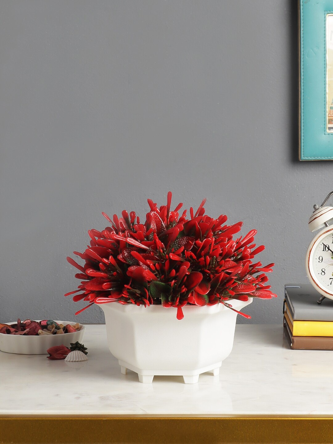 

FOLIYAJ Red & White Artificial Plant with Plastic Pot