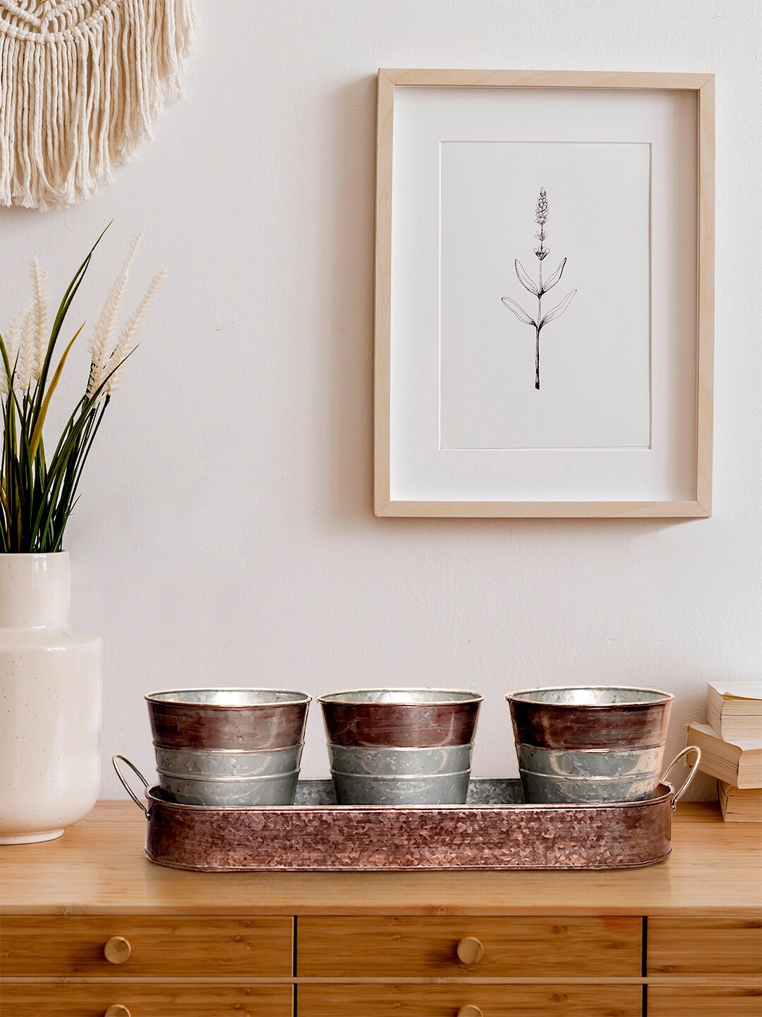 

green girgit Set of 3 Silver-Toned & Brown Colourblocked Planters