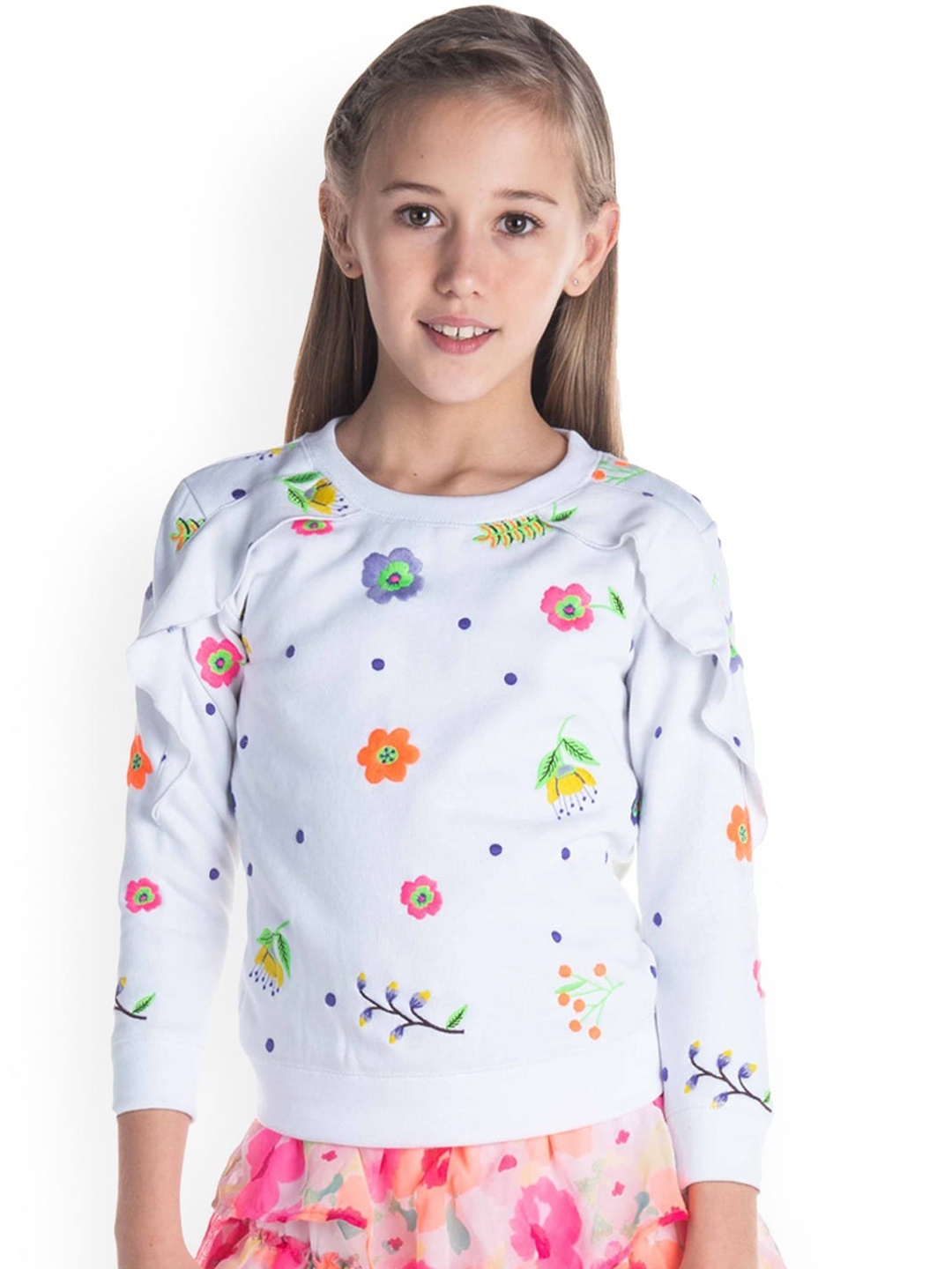 

Cherry Crumble Girls White Printed Sweatshirt