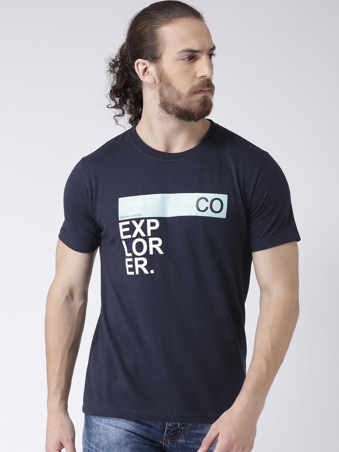 

GRIFFEL Men Navy Blue Printed Round Neck T-shirt
