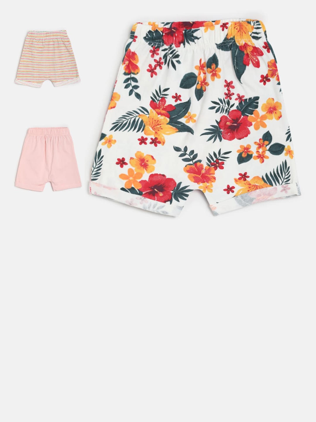 

MINI KLUB Girls Multicoloured Pack of 3 Printed Regular Fit Regular Shorts, Multi
