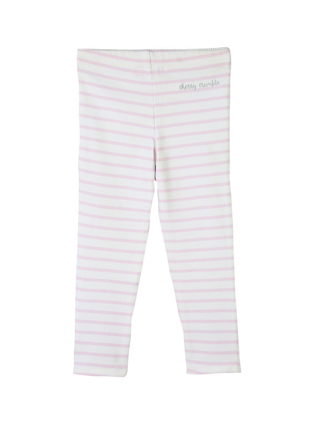 Cherry Crumble Girls Grey & Pink Striped Leggings