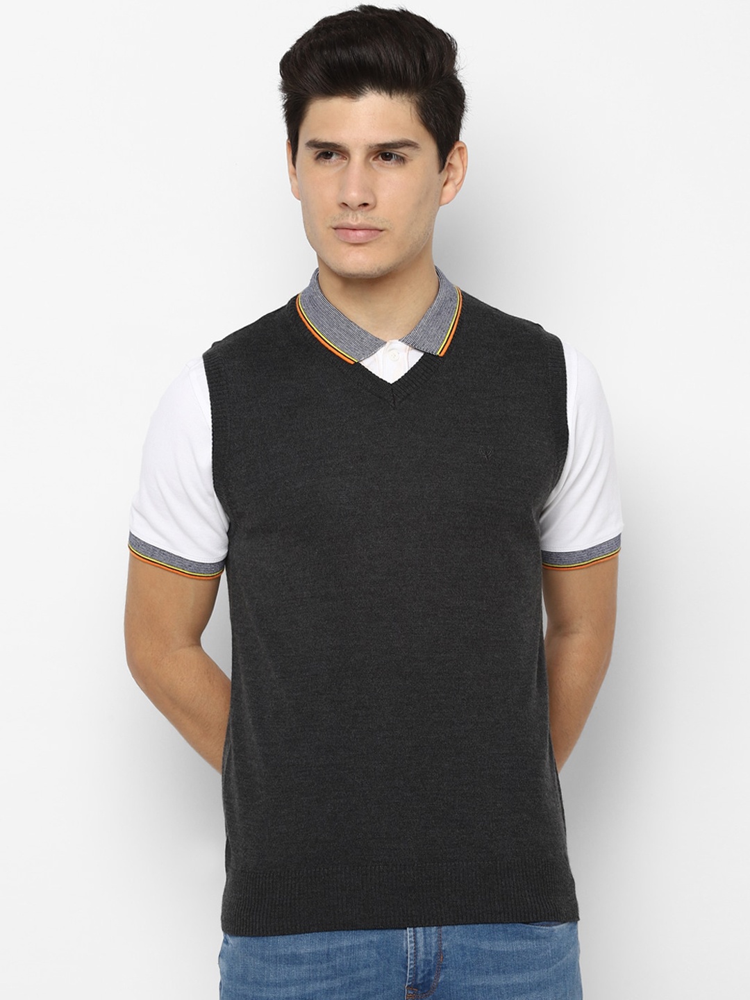 Allen Solly Men Black Solid Sweater Vest