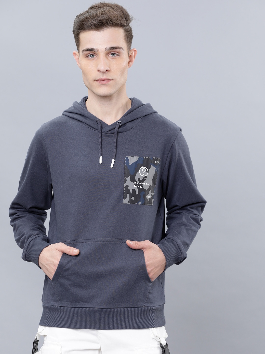 

LOCOMOTIVE Men Navy Blue Printed Hooded Sweatshirt