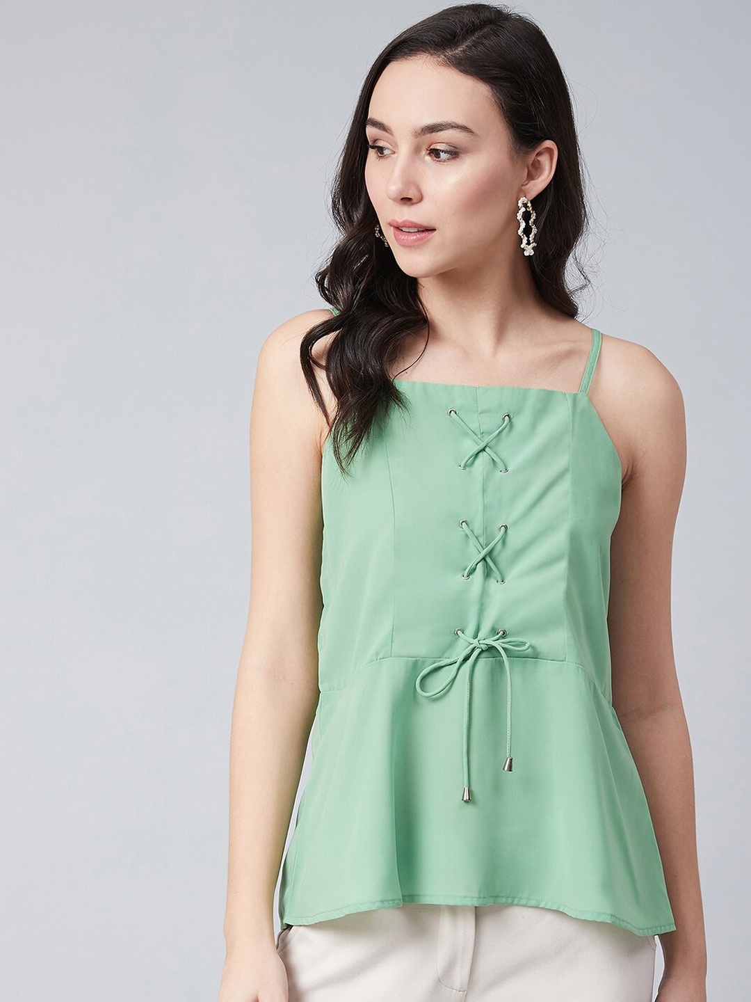 

RARE Women Green Solid A-Line Top