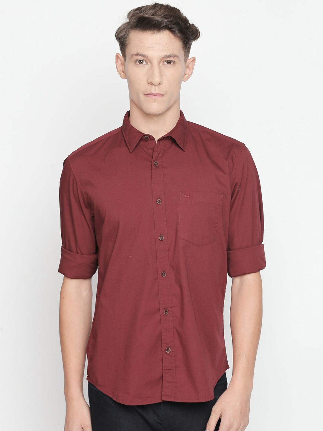 

Basics Men Maroon Slim Fit Solid Casual Shirt