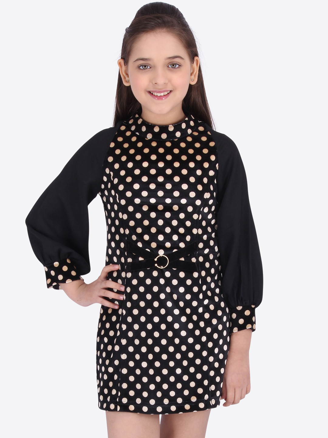 

CUTECUMBER Girls Black Printed Fit and Flare Dress