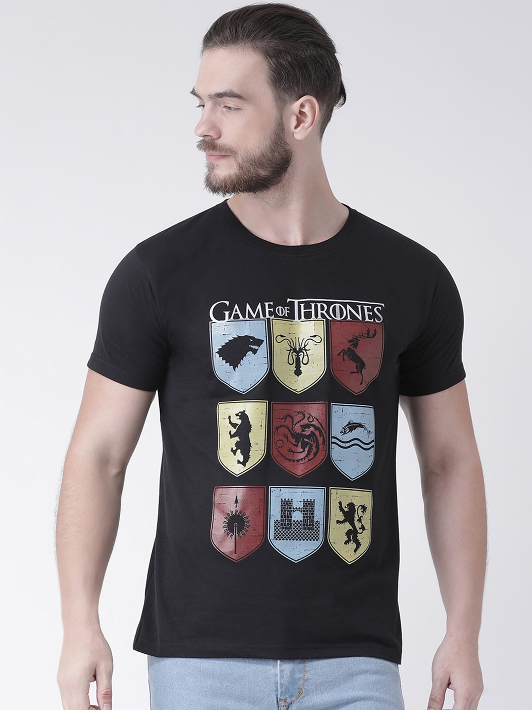 

GRIFFEL Men Black Game Of Thrones Printed Round Neck T-shirt