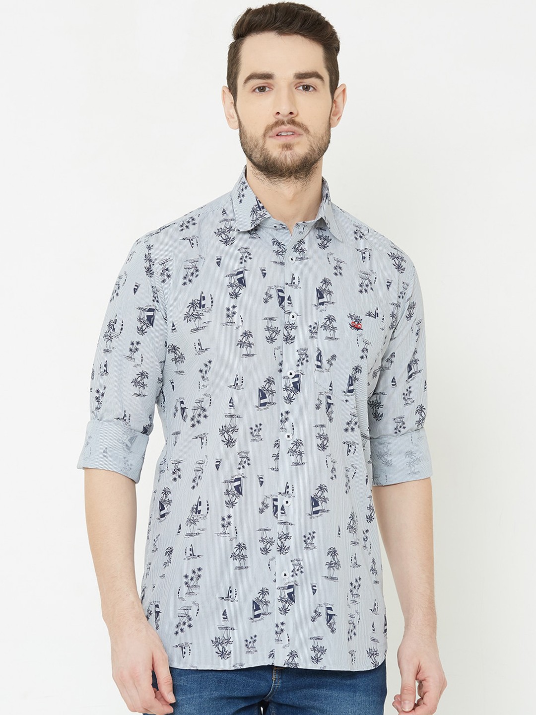 

Donzell Men Grey Comfort Regular Fit Printed Casual Shirt