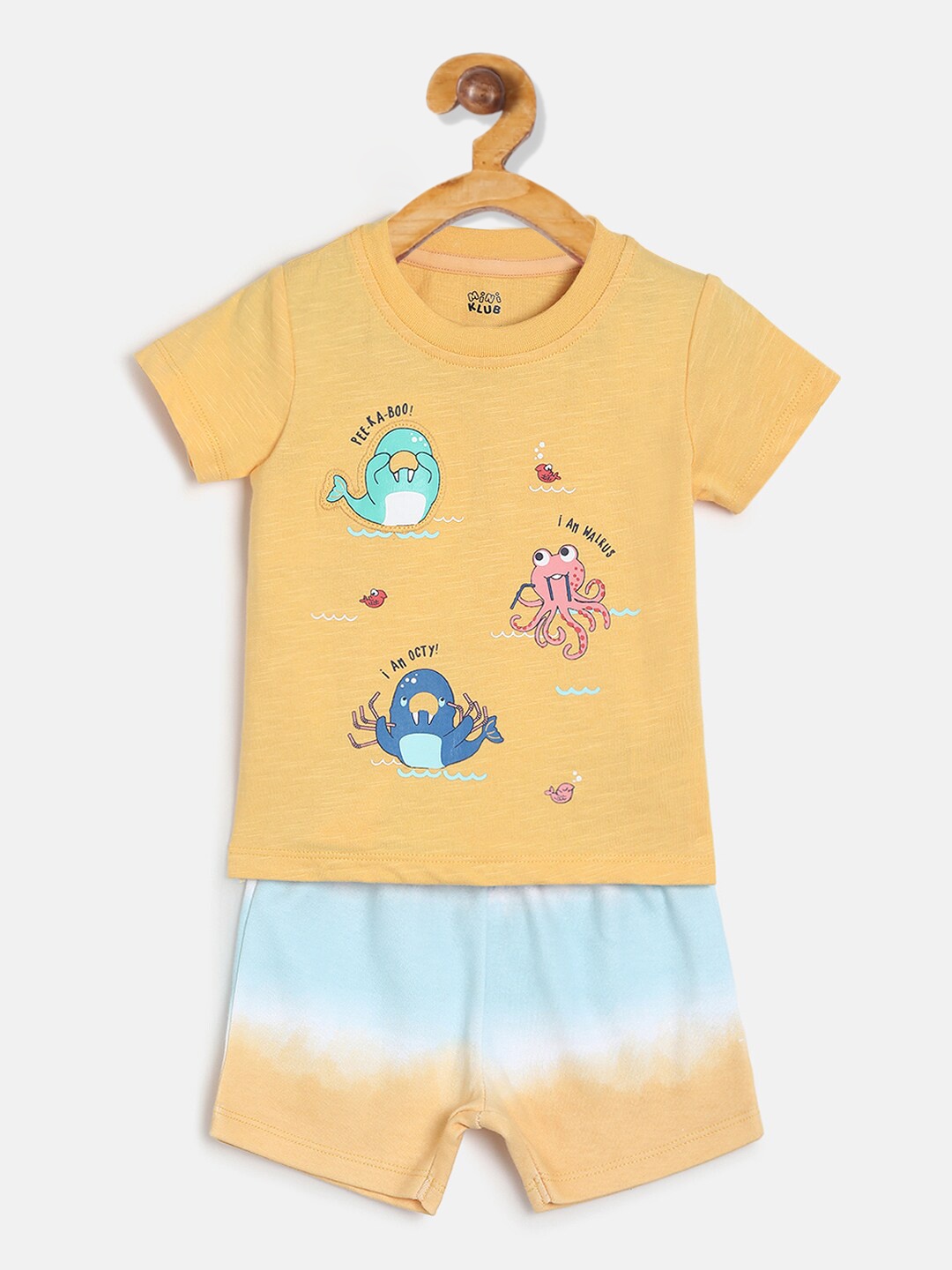

MINI KLUB Infant Girls Yellow & Blue Printed Clothing Set