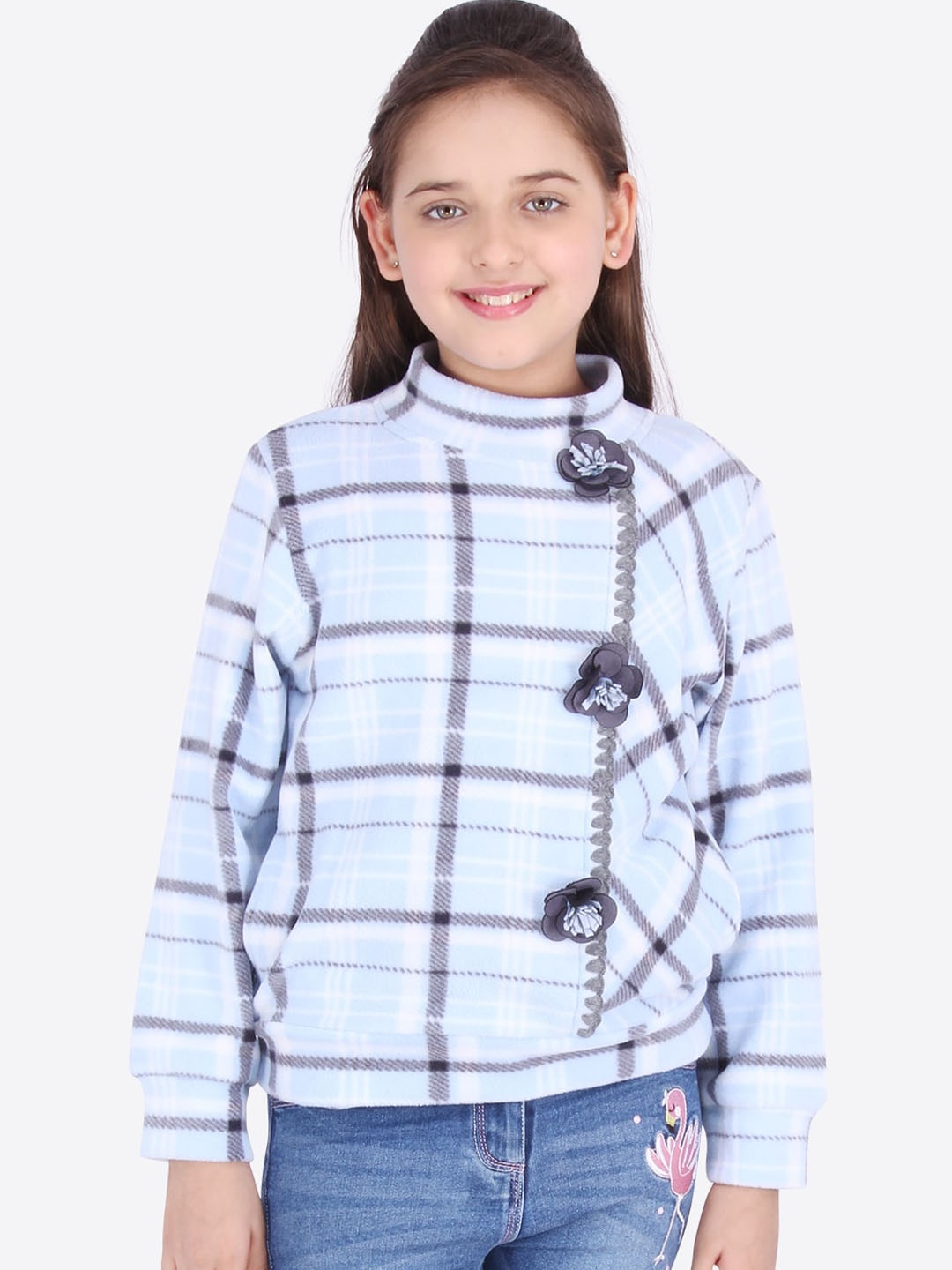 

CUTECUMBER Girls Blue & Grey Checked Sweatshirt