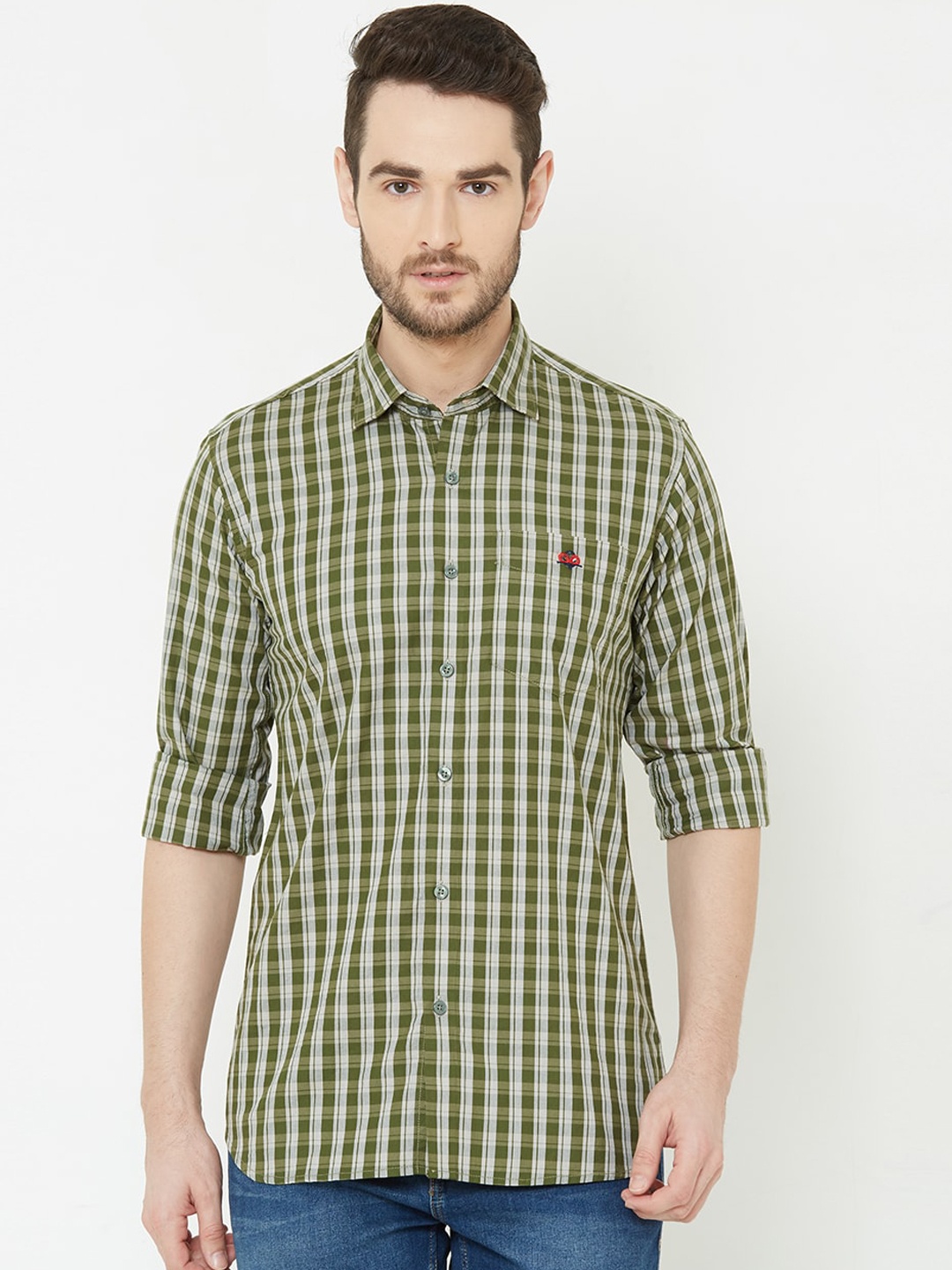 

Donzell Men Green & White Regular Fit Checked Casual Shirt