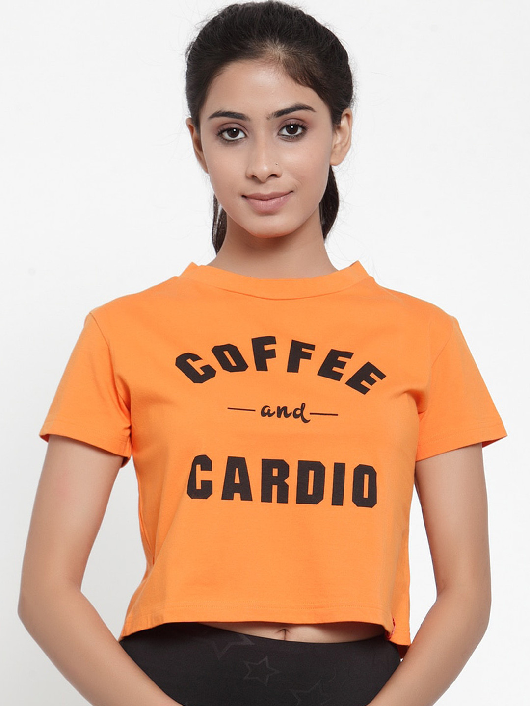

Invincible Women Orange & Black Printed Crop T-shirt