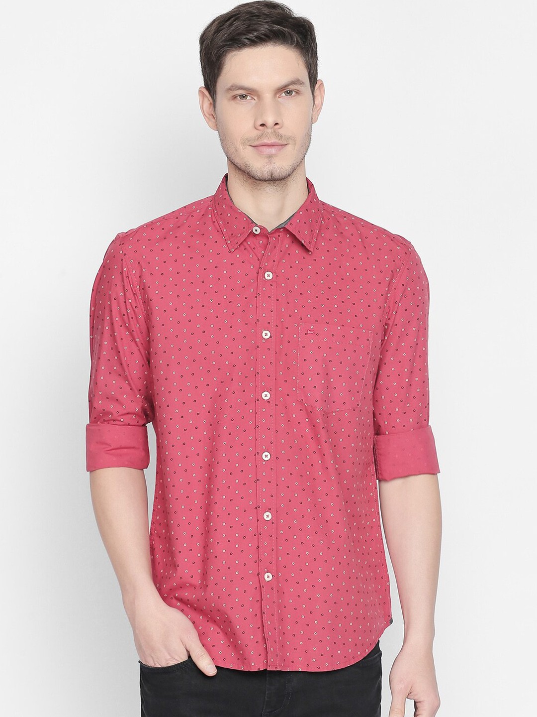 

Basics Men Red Slim Fit Printed Casual Shirt