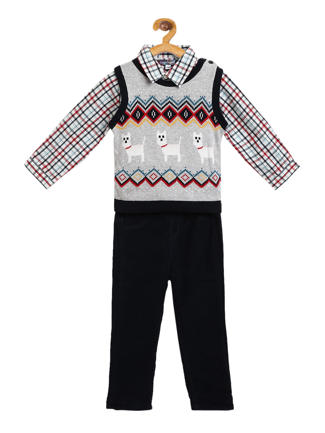 

Nauti Nati Boys Black & Grey Checked Shirt with Trousers