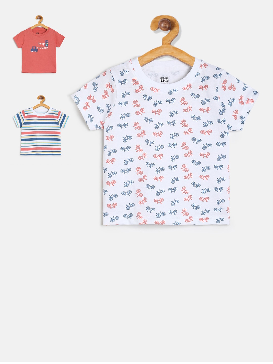 MINI KLUB Girls Pack Of 3 Printed Cotton Round Neck Pure Cotton T-shirt, Multi