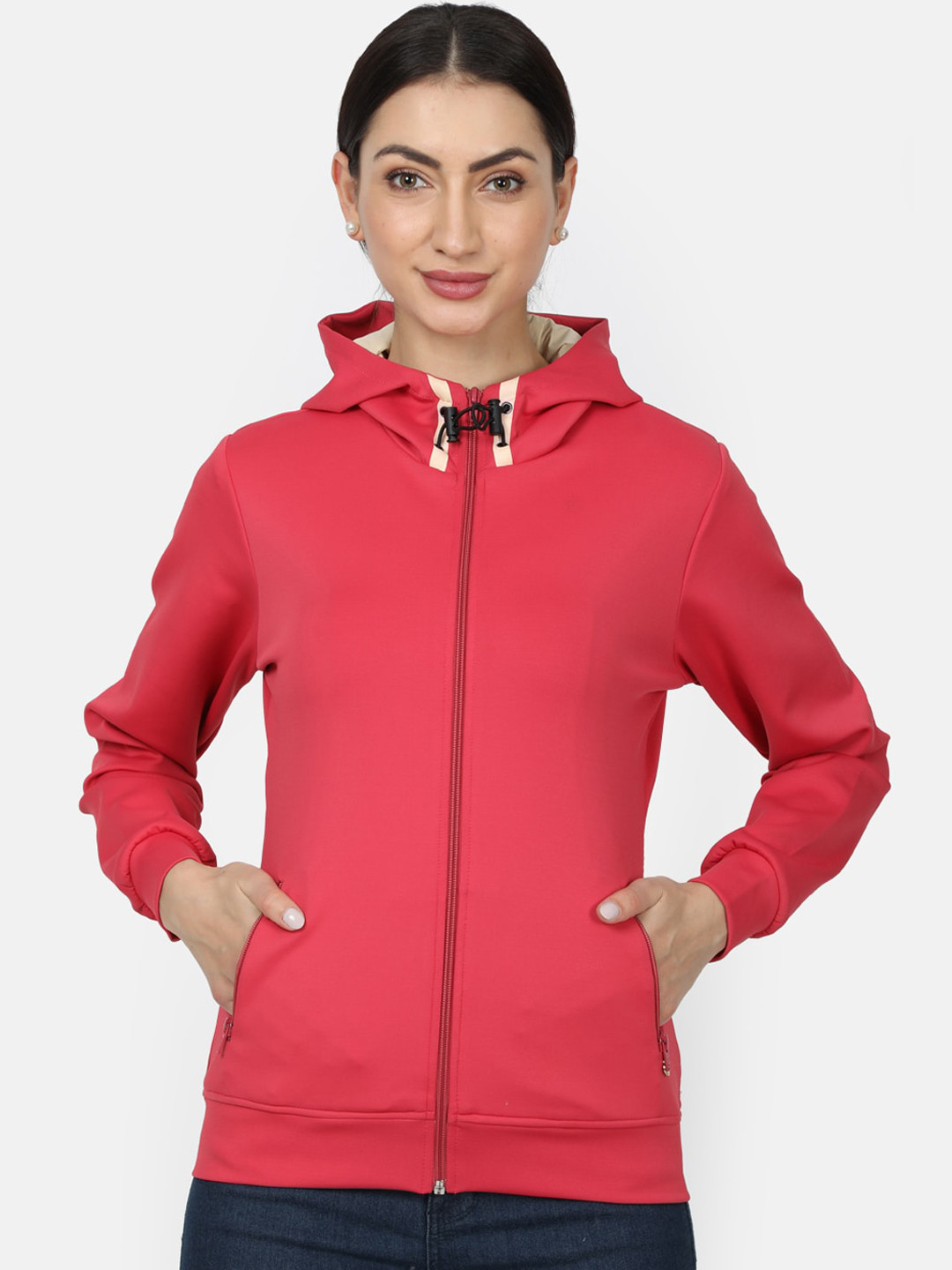 

Monte Carlo Women Red Solid Hooded Sweatshirt