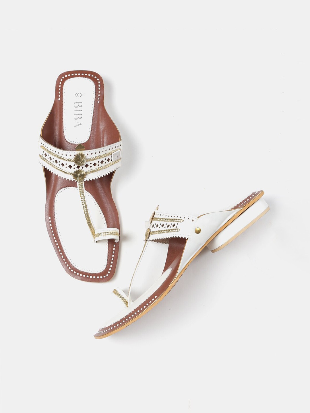 

Biba Women White Woven Design T-Strap Flats