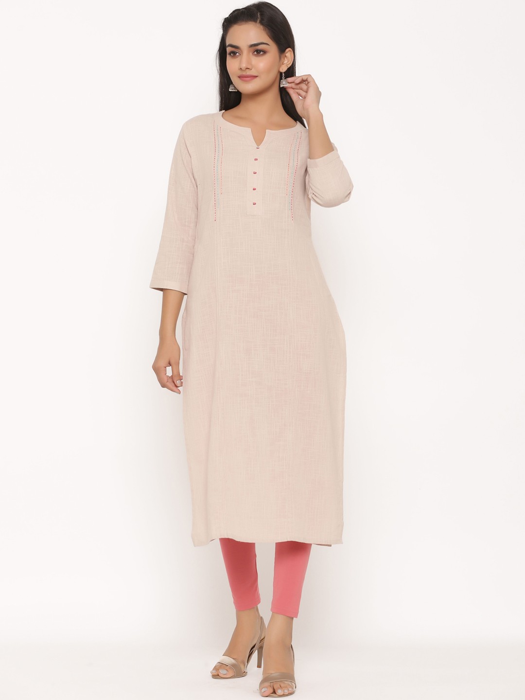 

fabGLOBAL Women Beige Solid Straight Kurta