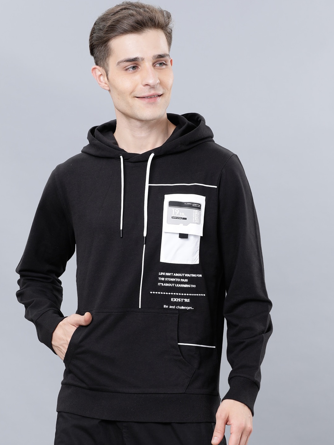 

HIGHLANDER Men Black Printed Hooded Sweatshirt