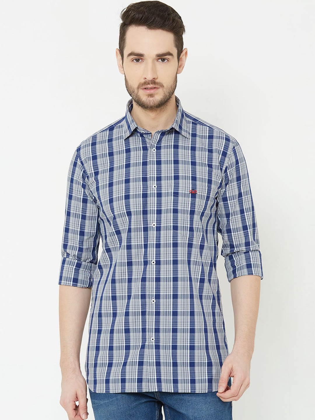 

Donzell Men Navy Blue & Grey Regular Fit Checked Casual Shirt
