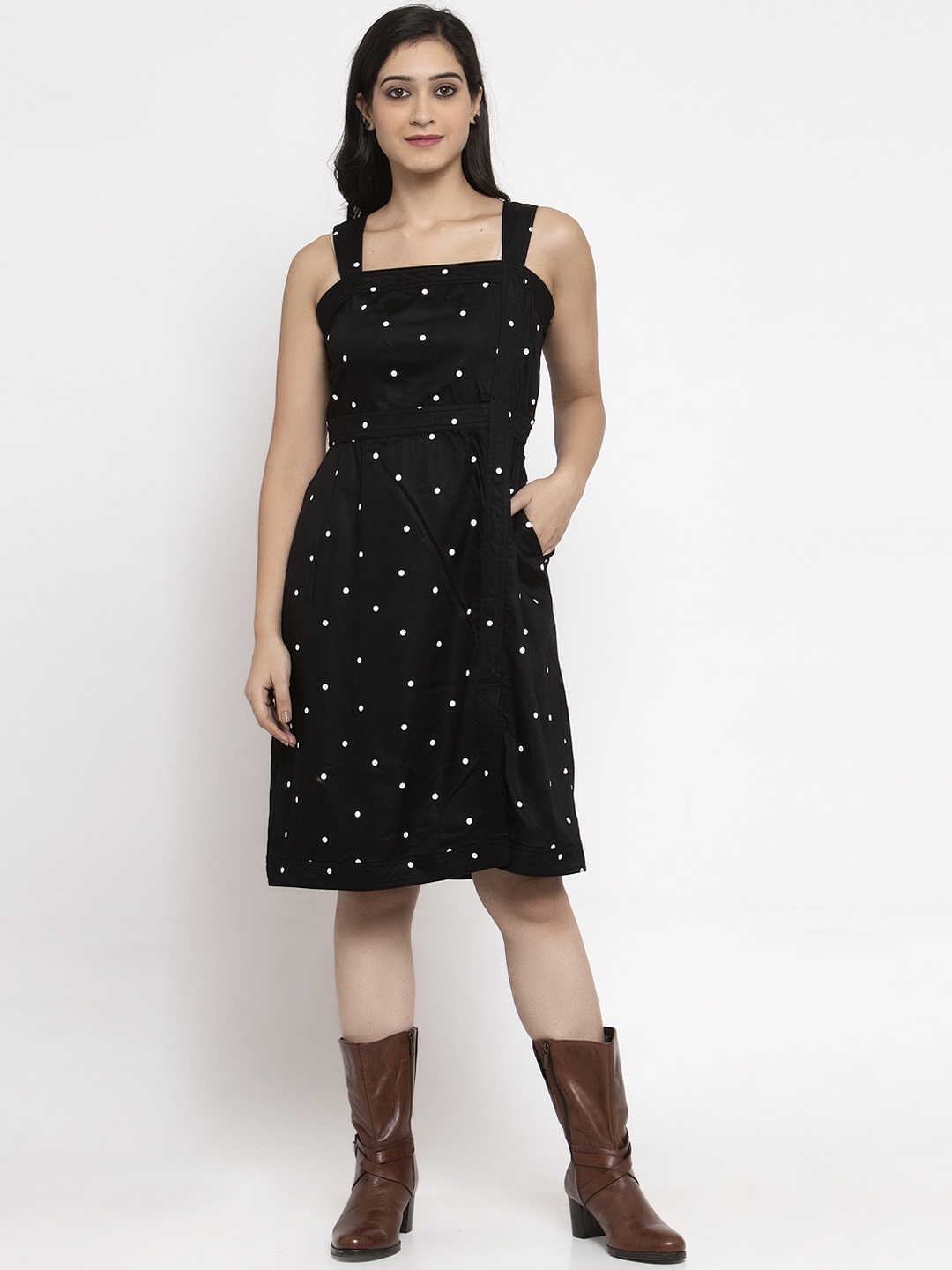 

Ayaany Women Black Printed Fit and Flare Dress