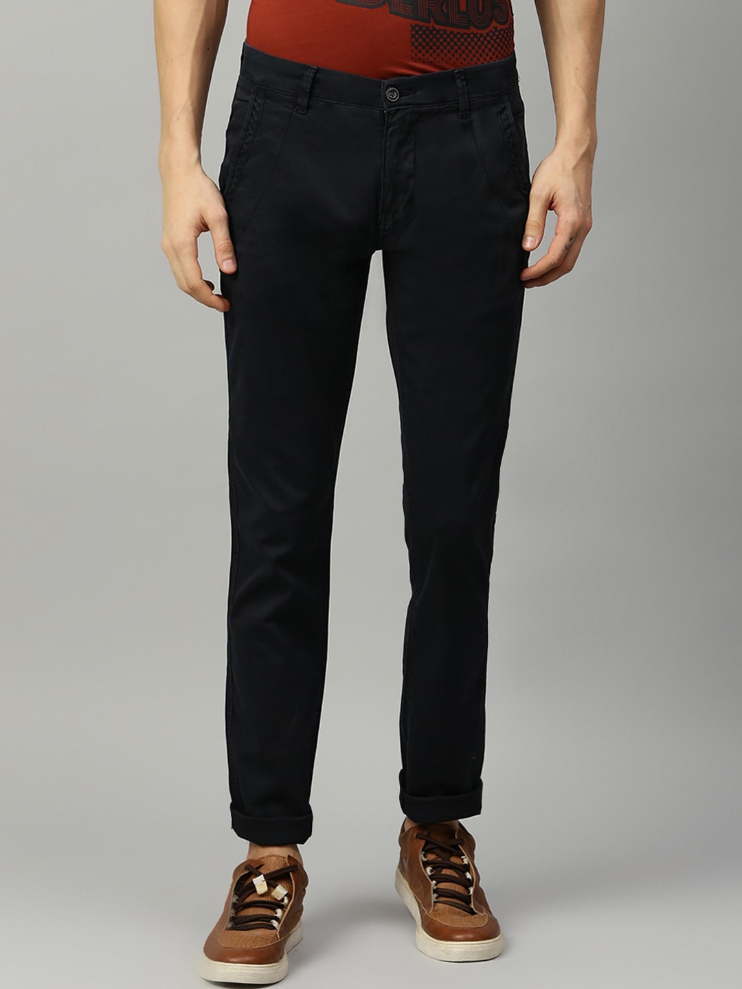 LINDBERGH Men Navy Blue Regular Fit Solid Chinos