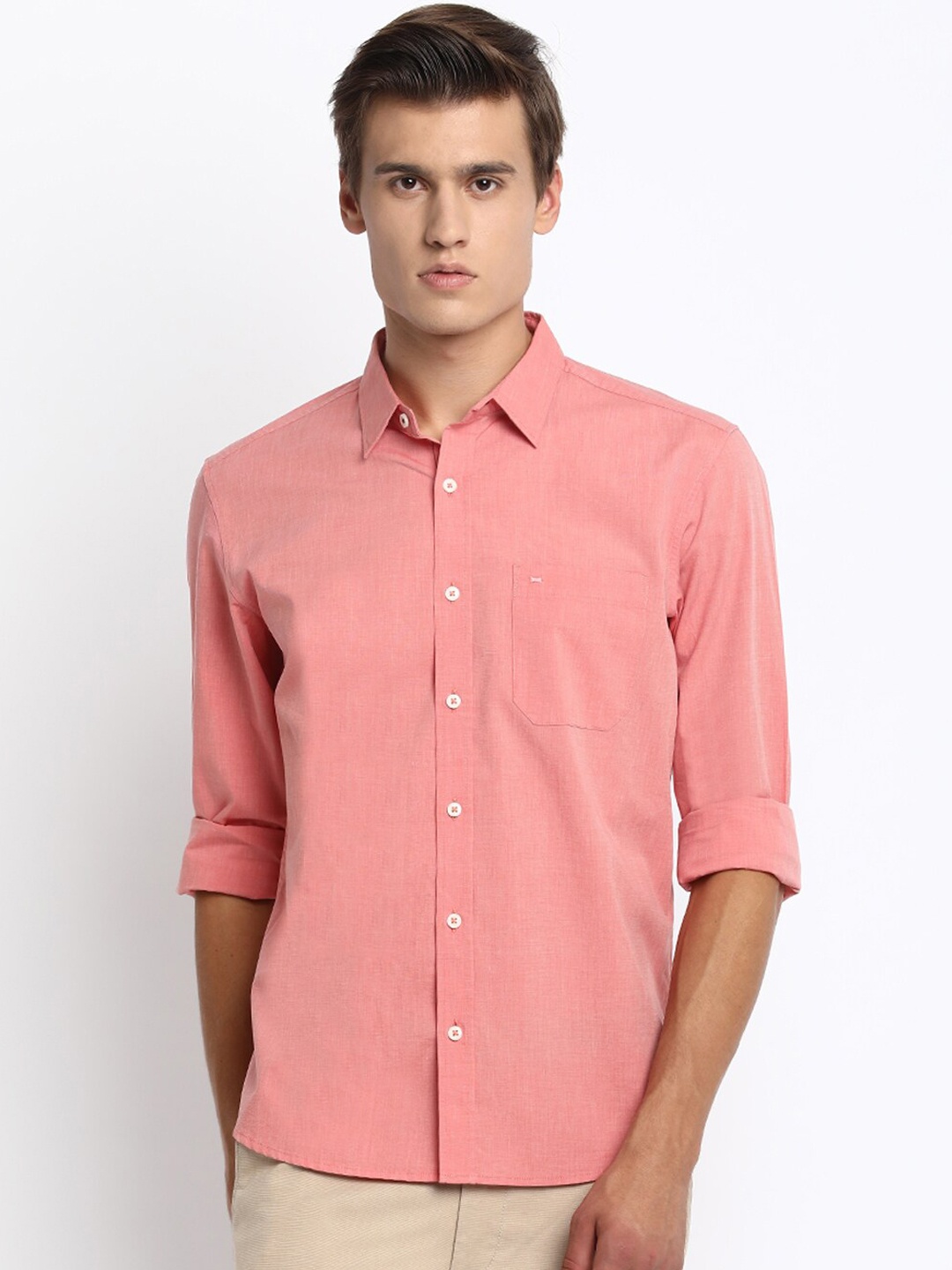 

Basics Men Orange Slim Fit Solid Casual Shirt