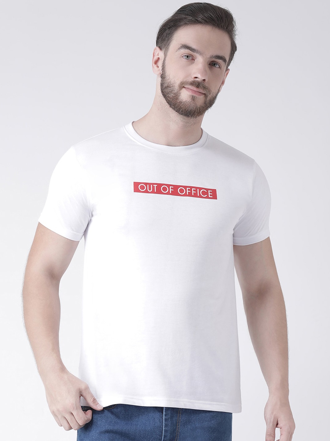 

GRIFFEL Men White & Red Printed Round Neck T-shirt