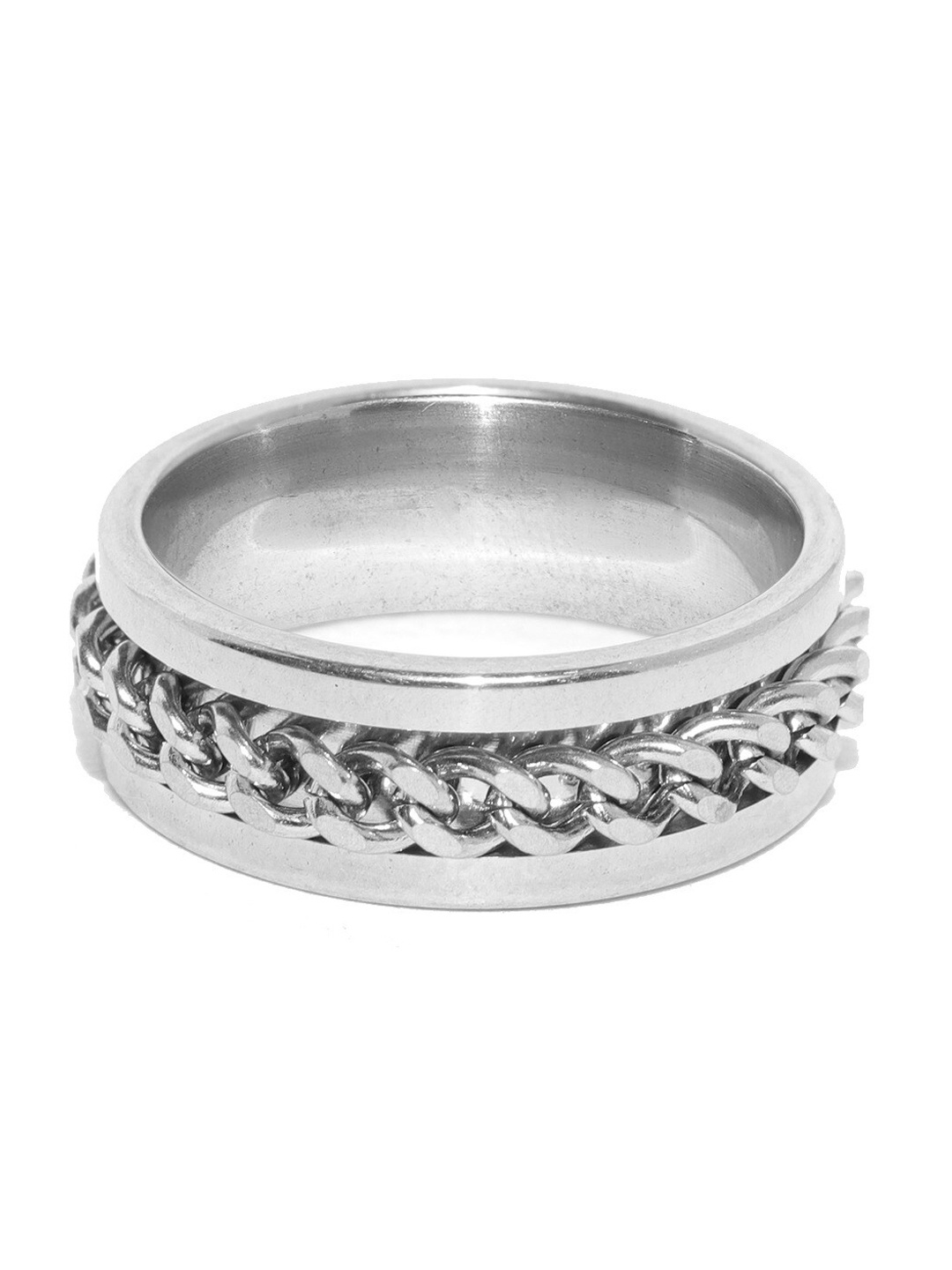 

OOMPH Men Silver-Toned Chain Broad Band Handcrafted Finger Ring