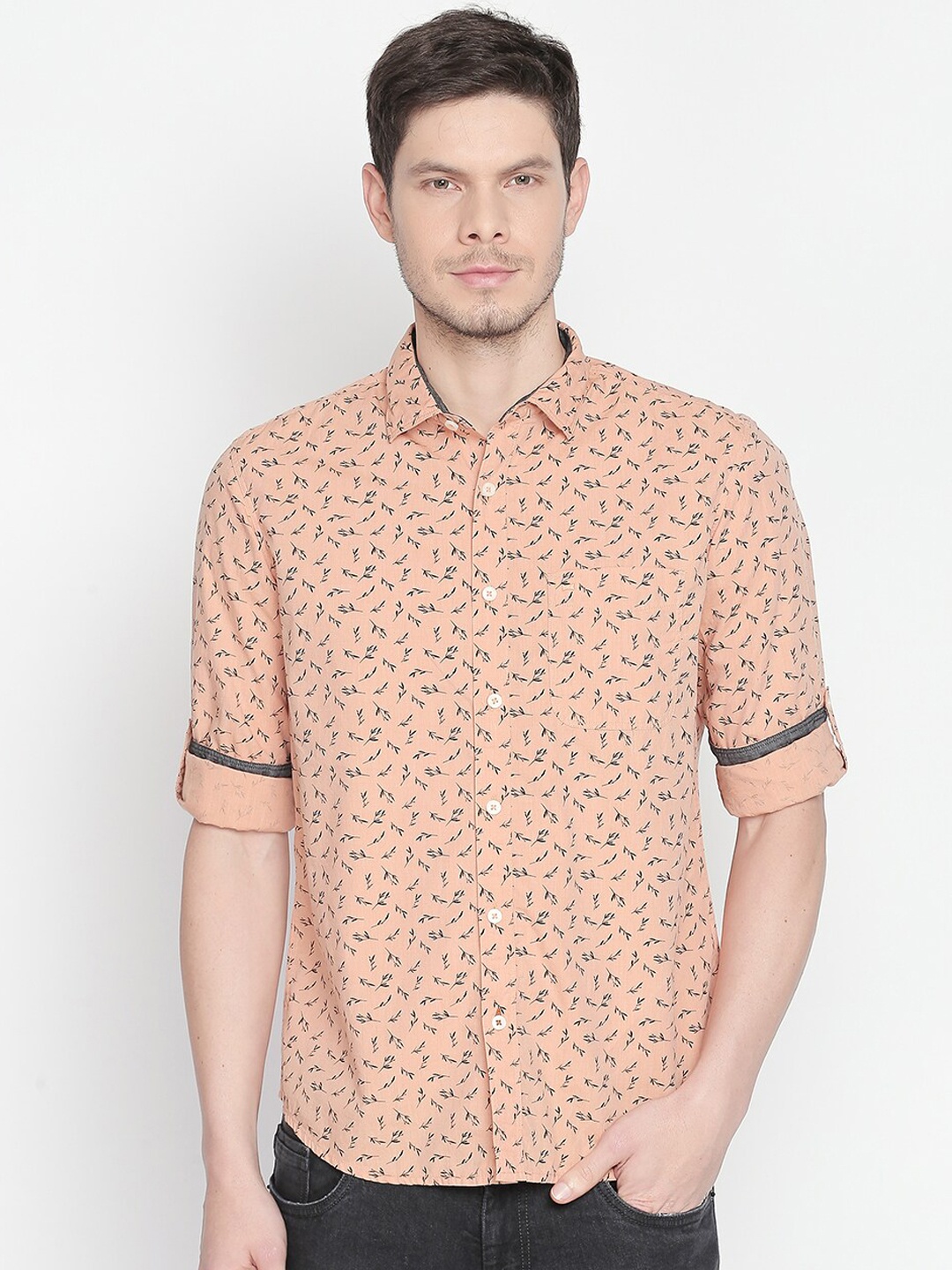 Basics Men Orange Slim Fit Printed Casual Shirt
