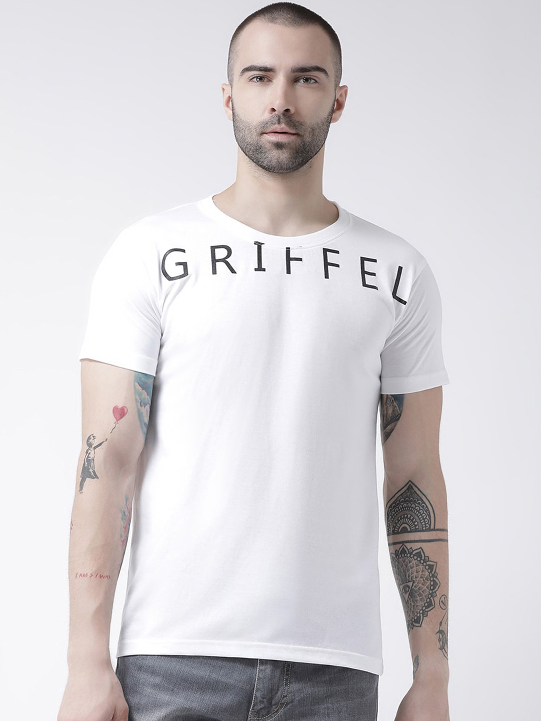 

GRIFFEL Men White Printed Round Neck T-shirt