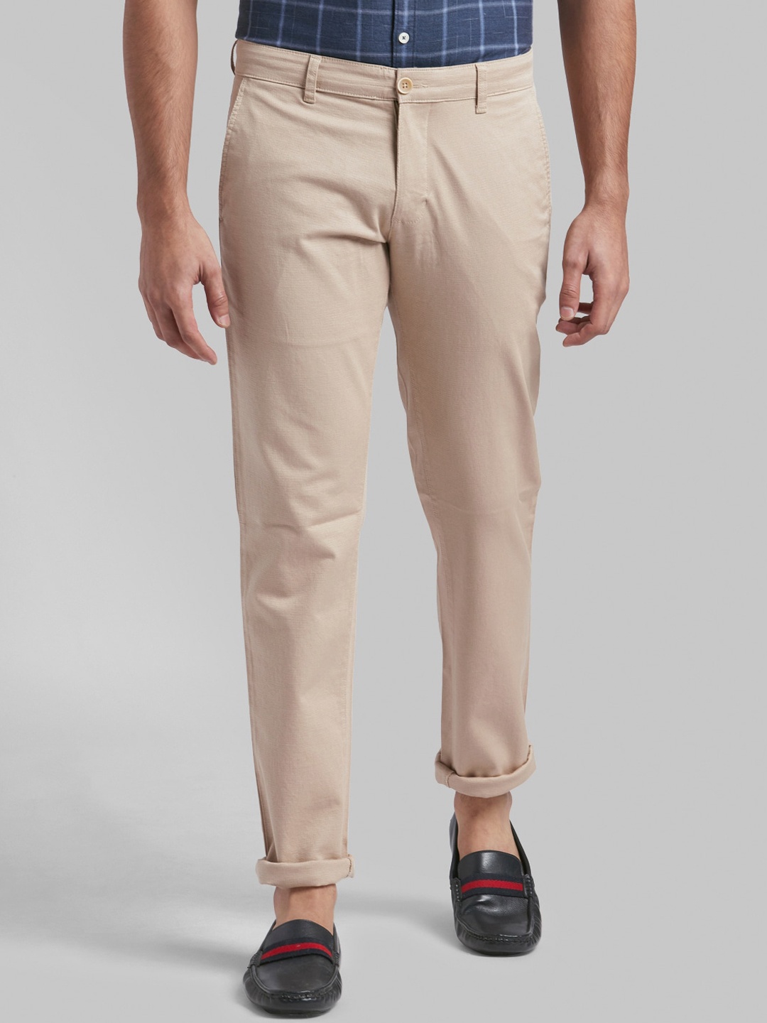 

Parx Men Beige Tapered Fit Low-Rise Trousers