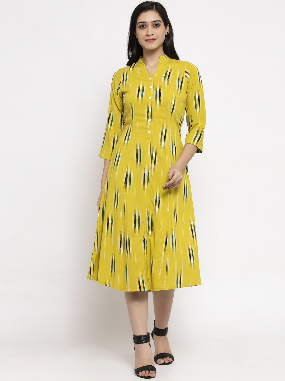 

Ayaany Women Lime Green & Black Printed Fit and Flare Dress