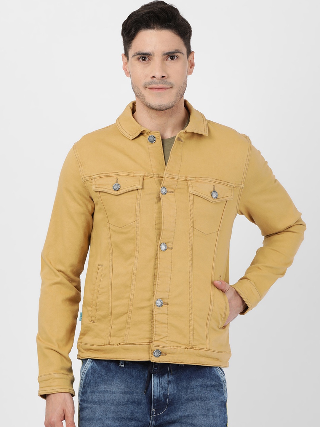 

Llak Jeans Men Khaki Brown Solid Denim Jacket