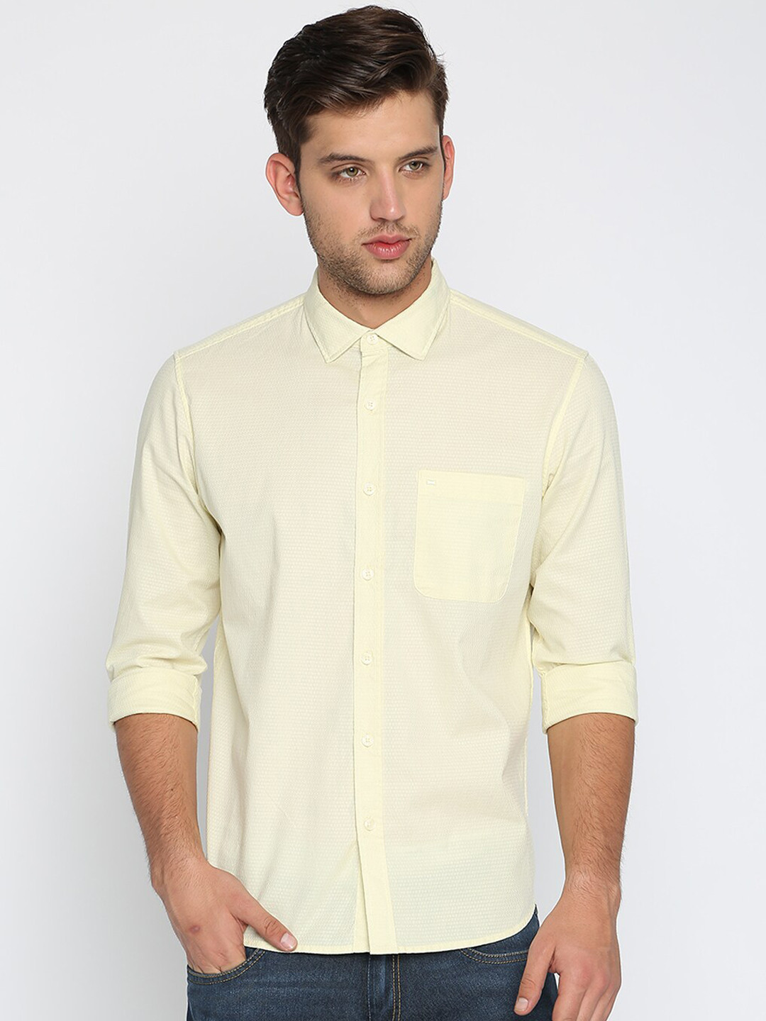 

Basics Men Yellow Slim Fit Self Design Casual Shirt