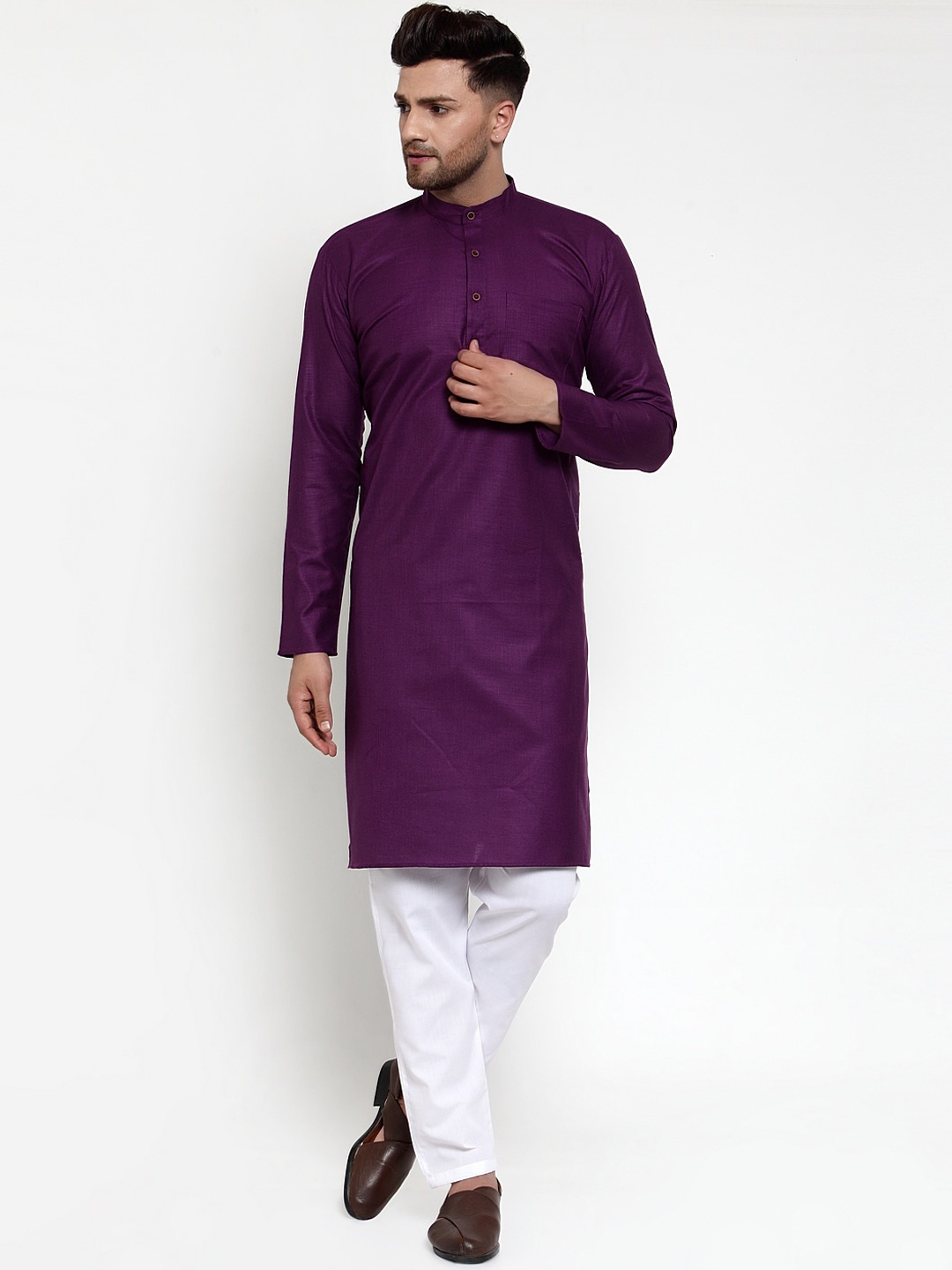 Jompers Men Purple Solid Kurta with Pyjamas
