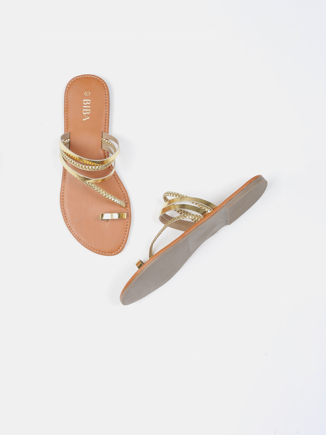 

Biba Women Gold-Toned Solid One Toe Flats