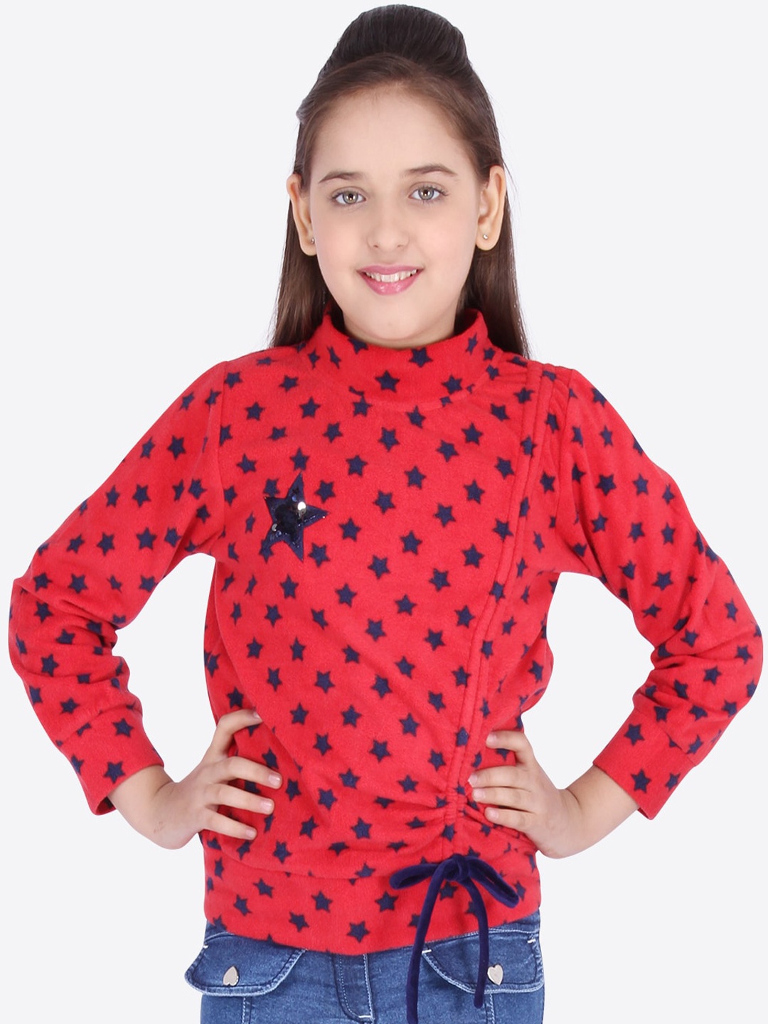 

CUTECUMBER Girls Red & Navy Blue Printed Sweatshirt