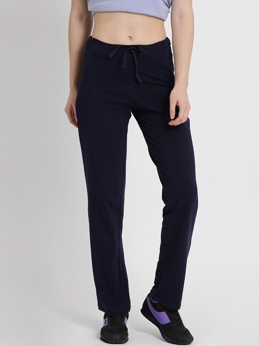 

Enamor Women Mid-Rise Straight Leg Lounge Pants E014, Navy blue