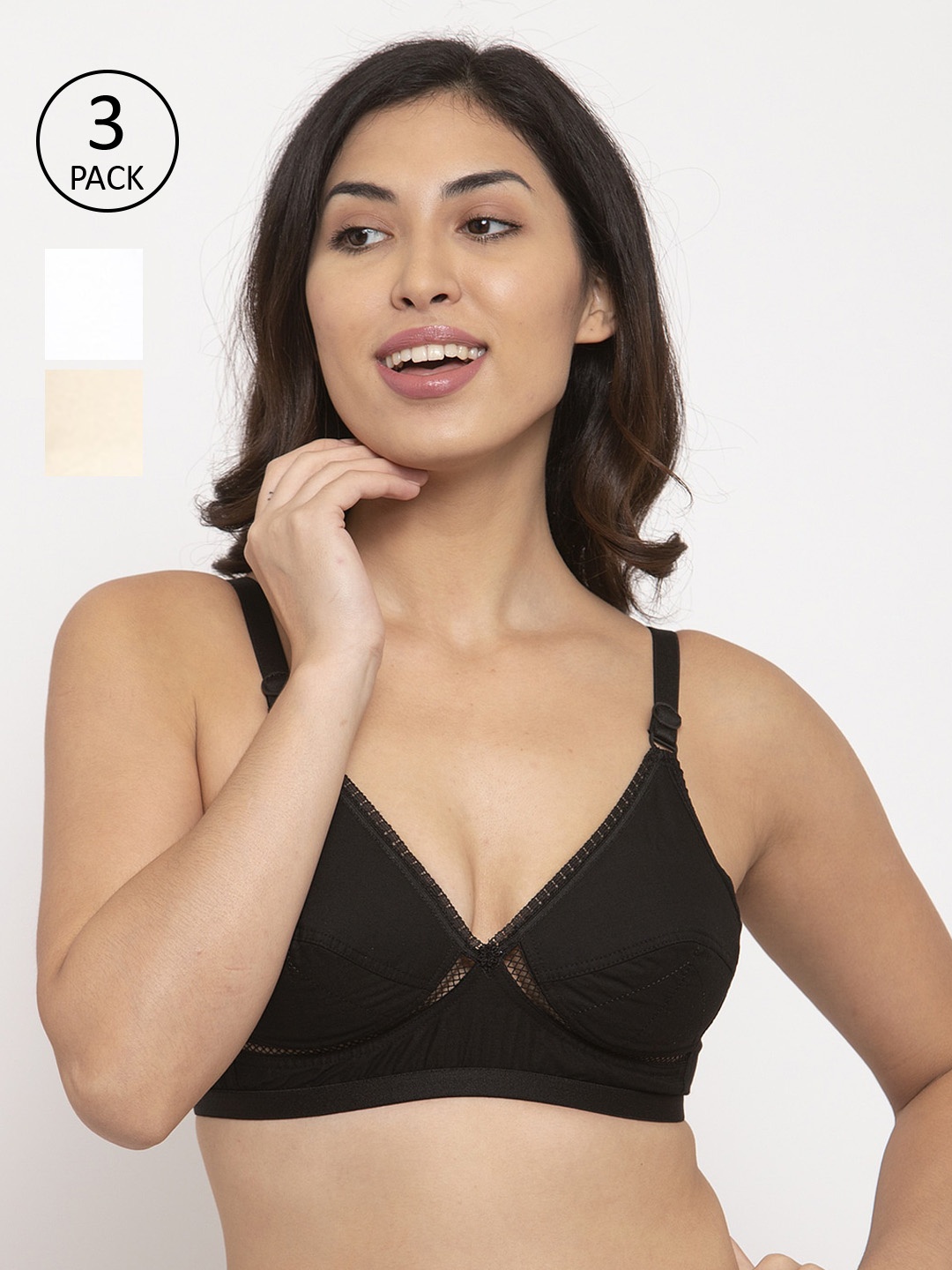 

Innocence Women Pack of 3 Solid Non-Wired Non-Padded Beginner Bras BBAPLIN90606_30B, Beige